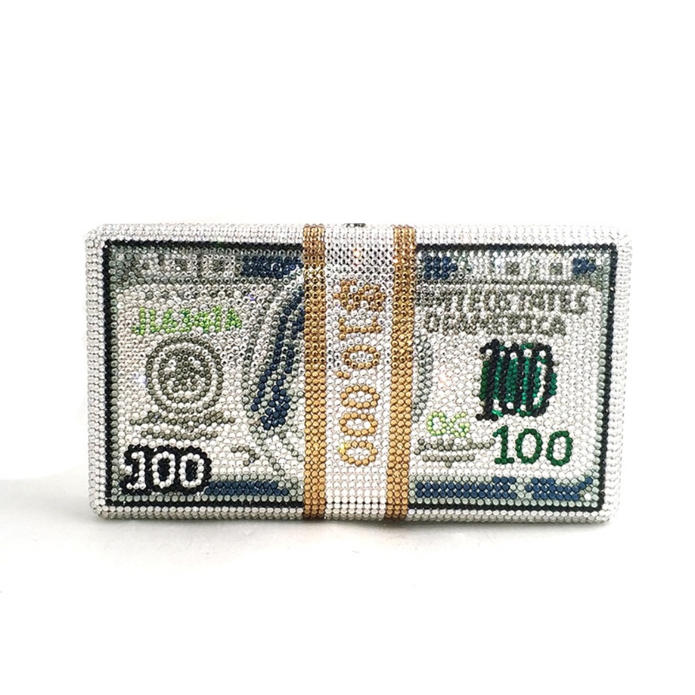 Gold Stack of Cash 10k USD Crystal Clutch GM